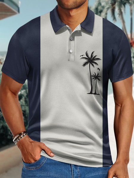 

Men's Coconut Streaks Funny Graphic Printing Hawaii Polo Collar Coconut Tree Polo Shirt, As picture, T-shirts