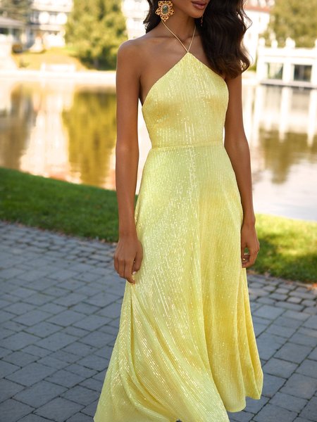 

Sexy Plain Regular Fit Party Dress, Yellow, Maxi Dresses