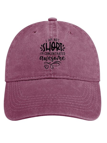 

Women's I'm Not Short I'm Just Concentrated Awesome Print Letters Adjustable Denim Hat, Wine red, Women's Hats