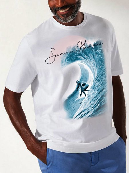 

Coconut Tree Casual Round Neck T-Shirt, White, Men's t-shirts
