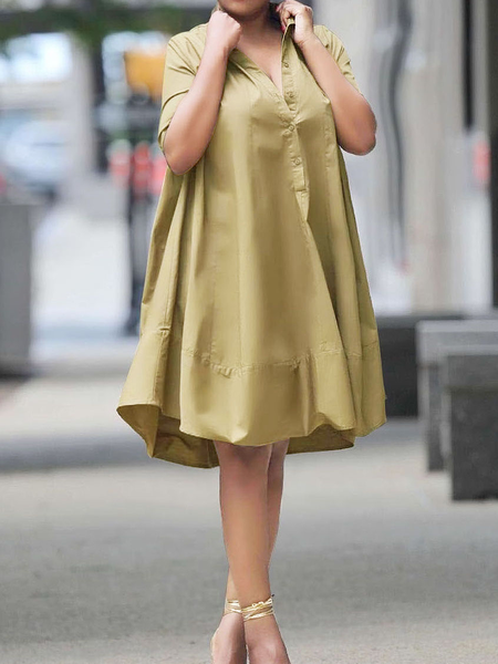 

Loose Plain Urban Short sleeve Skirt Dress, Yellow, Mini Dresses