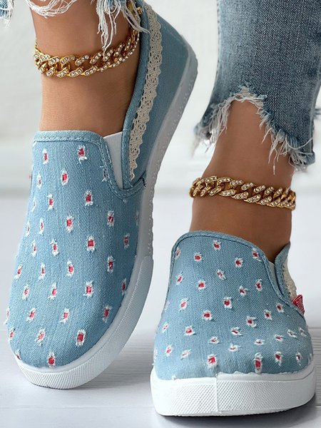 

Women's Blue Denim Shredded Flats, Light blue, Flats