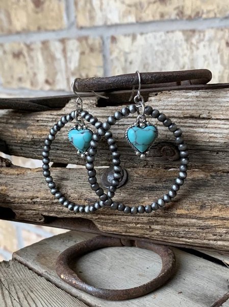 

Ethnic Vintage Turquoise Metal Dangle Earrings, Color2, Earrings