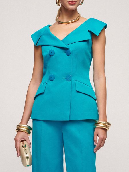 

Elegant Lapel Collar Regular Fit Plain Blazer, Blue, Blazers