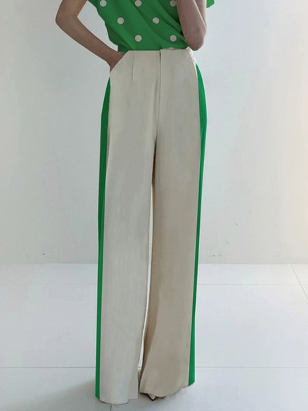 

Elegant Color Block Regular Fit Fashion Pants, Green, Pants