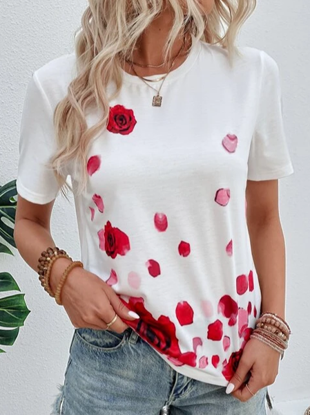 

Crew Neck Floral Casual Regular Fit T-Shirt, White, T-Shirts
