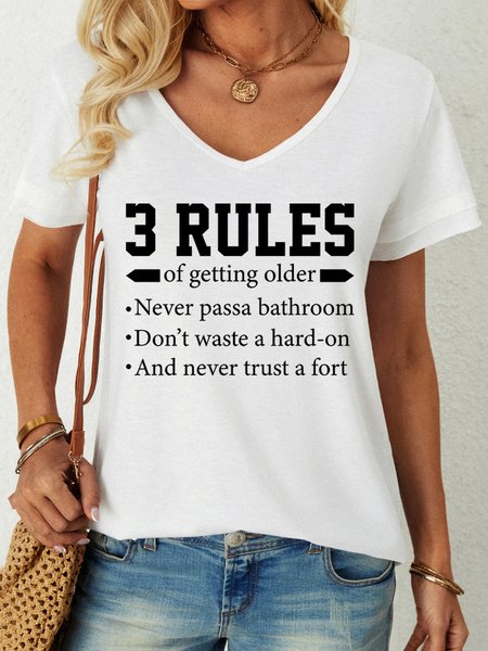 

Lilicloth X Rajib Sheikh 3 Rules Of Getting Older Women's V Neck Casual T-Shirt, White, T-shirts