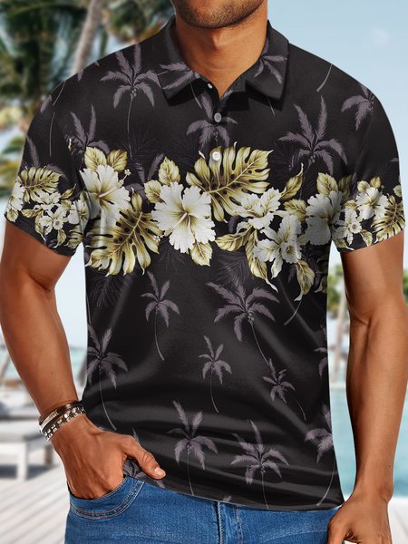 

Men's Turtleback Coconut Tree Tropical Hawaii Art Print Urban Regular Fit Polo Collar Palm Leaf Polo Shirt, As picture, T-shirts