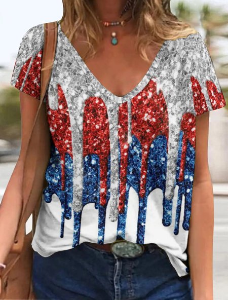 

Women's Patriotic Print Casual T-Shirt, As picture, T-shirts