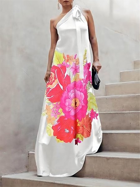 

Elegant Regular Fit Asymmetrical No Elasticity Dress, As picture, Maxi Dresses