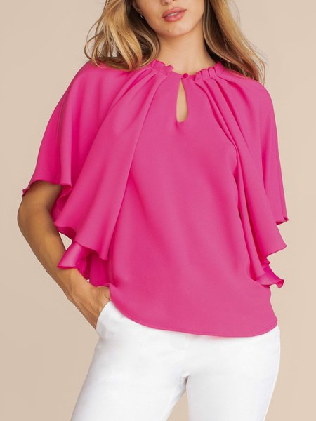 

Elegant Plain Loose Crew Neck Shirt, Deep pink, Blouses and Shirts