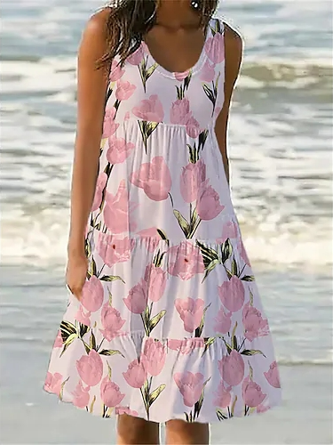 

Floral Loose Crew Neck Casual Dress, Pink, Dresses