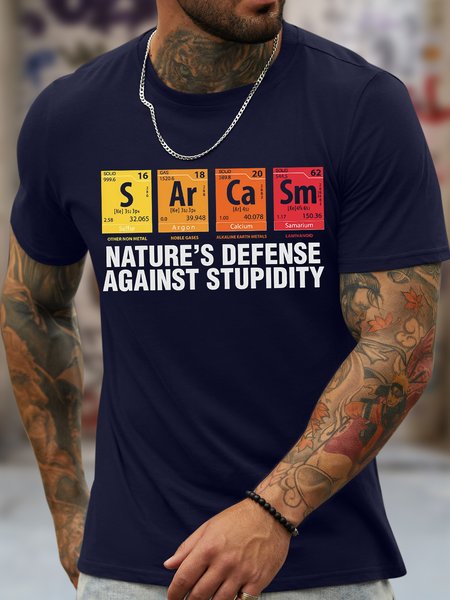

Men's Sarcasm Nature's Defense Against Stupidity Funny Graphic Printing Casual Text Letters Cotton Loose T-Shirt, Purplish blue, T-shirts