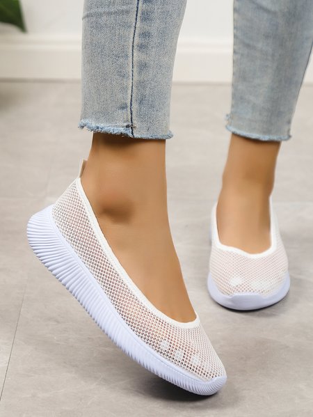 

Breathable Hollow out Slip On Sports Sneakers, White, Flats
