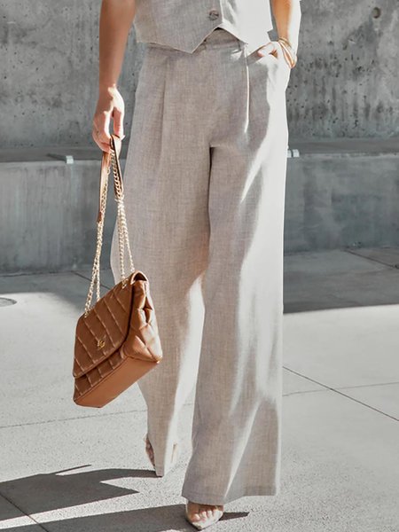 

Cotton Plain Loose Casual Pants, Gray, Pants