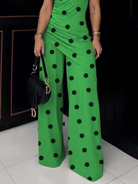 

Elegant Regular Fit Polka Dots Pants, Green, Pants
