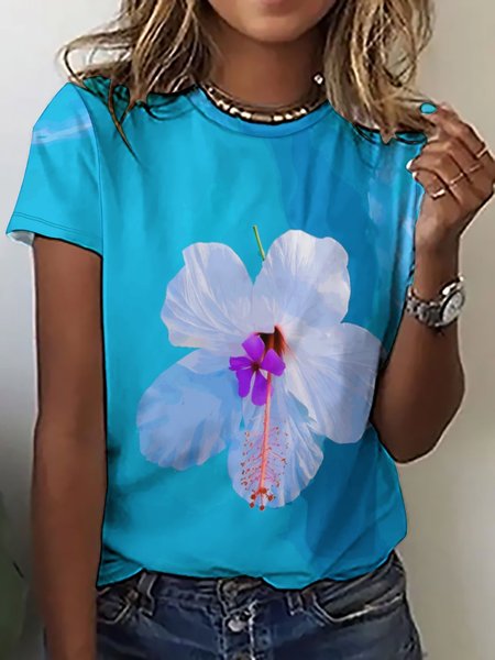 

Women's Plants Floral Casual Crew Neck Loose T-Shirt, As picture, T-shirts