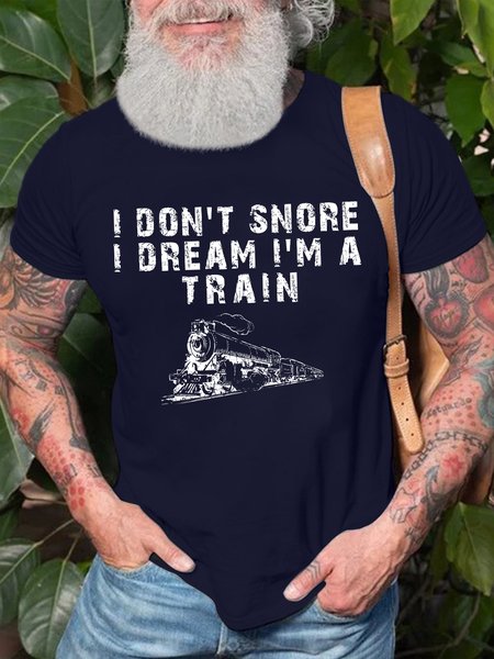 

Men's I Don't Snore I Dream I'm A Train Funny Graphic Printing Text Letters Loose Casual Cotton T-Shirt, Purplish blue, T-shirts