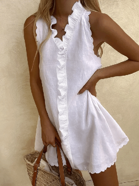 

Linen Devore Loose Cotton And Linen Dress, White, Mini Dresses