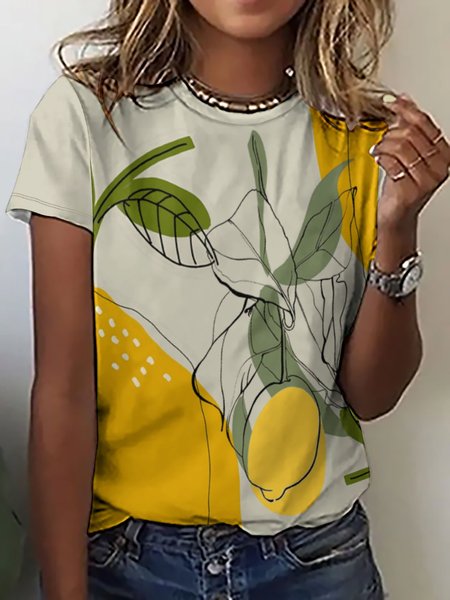 

Women‘s Plants Lemon Casual Vacation Loose Crew Neck T-Shirt, As picture, T-shirts