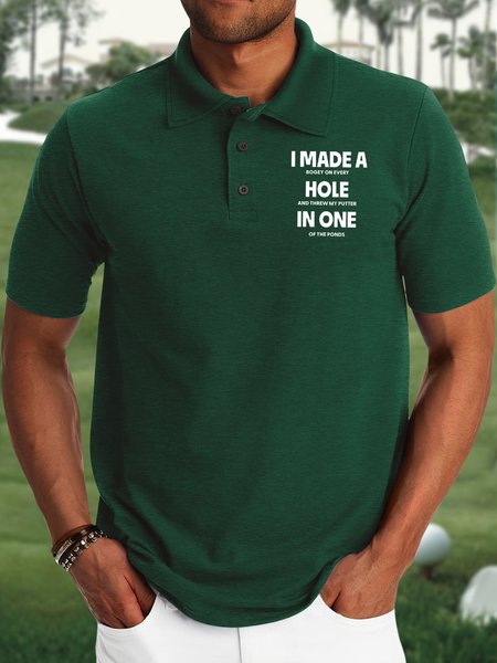 

Men's I Made A Bogey On Every Hole And Threw My Putter In One Of The Ponds Funny Graphic Printing Golf Polo Collar Urban Text Letters Regular Fit Polo Shirt, Green, T-shirts