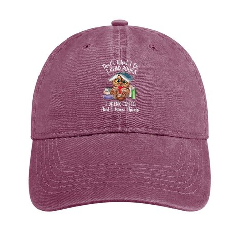 

Women's Owl Coffe Book Funny Casual Letters Adjustable Denim Hat, Wine red, Women's Hats