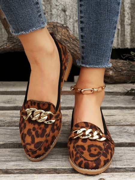 

Metal Chain Decor Low Heel Loafers, Leopard, Sandals