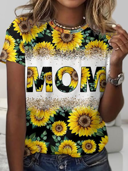 

Women's Vacation Sunflower Crew Neck Loose T-Shirt, Yellow, T-shirts