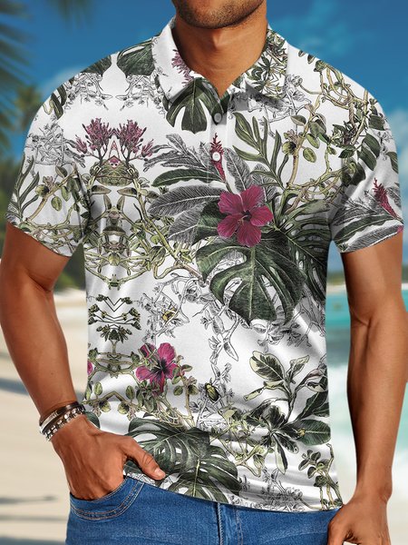 

Men’s Outdoor Vacation Trees And Insects Pattern Casual Polo Collar Polo Shirt, As picture, T-shirts
