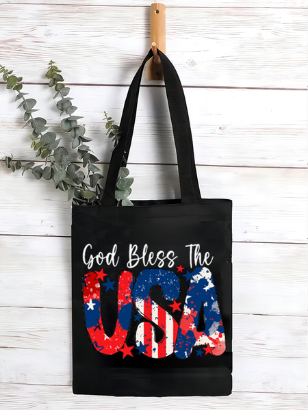 

Women's God Bless The USA Letters Shopping Tote, Black, Bags
