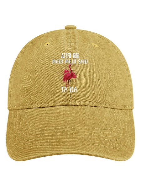 

Women's After God Made Me He Said Ta Da Funny Graphic Printing Crew Neck Text Letters Adjustable Denim Hat, Yellow, Women's Hats