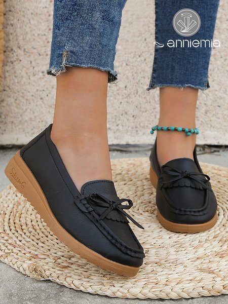

Casual Bow Decor Fringe Wearable Sole Loafers, Black, Sandals