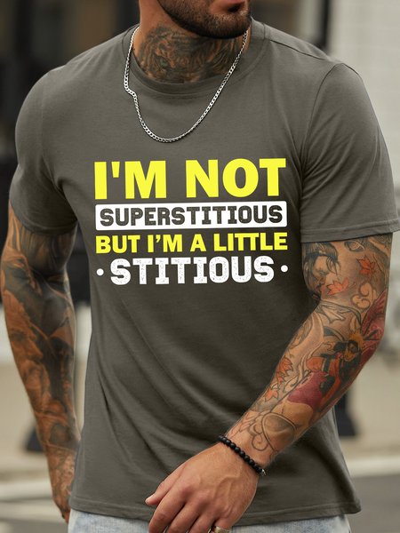 

Lilicloth X Rajib Sheikh I'm Not Superstitious But I'm A Little Stitious Men's Crew Neck T-Shirt, Deep gray, T-shirts