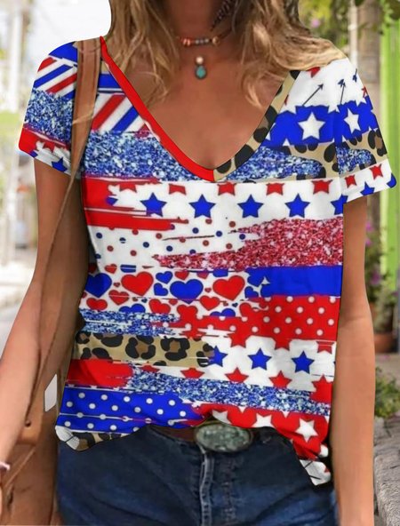 

Women’s Patriotic USA Flag Print Casual Crew Neck T-Shirt, As picture, T-shirts