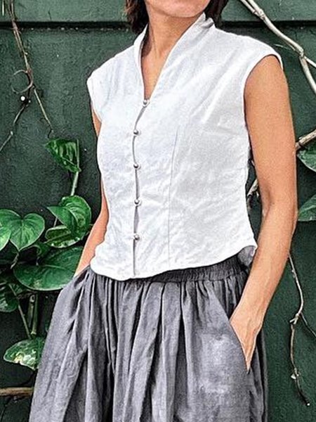 

Cotton Casual V Neck Loose Blouse, White, Blouses & Shirts