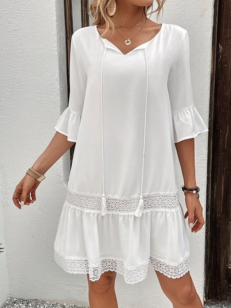 

Women's summer lace patchwork holiday dress, White, Dresses