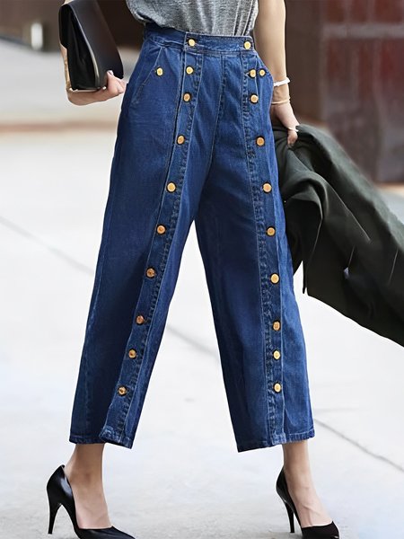

Regular Fit Plain Casual Jeans, Blue, Jeans