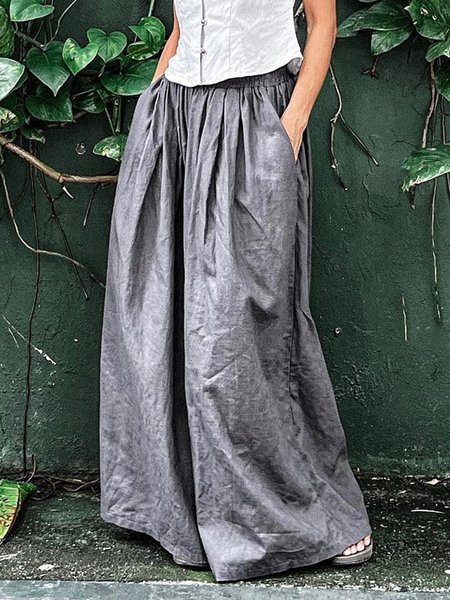 

Casual Loose Plain Cotton Pants, Gray, Pants