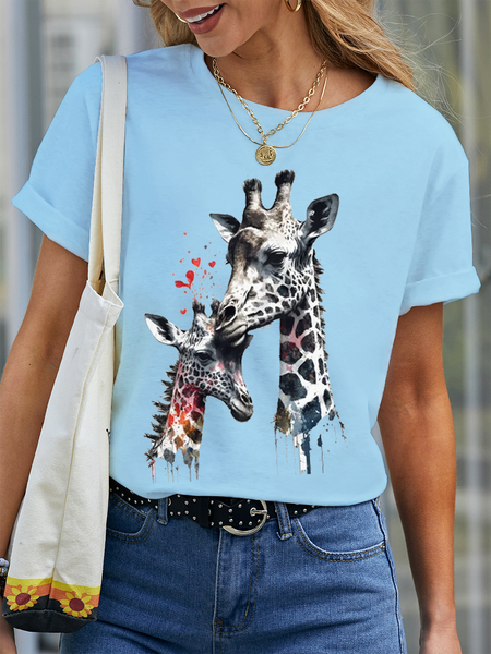 

Women's Cute Giraffe Perfect Mother's Day Gift Cotton T-Shirt, Light blue, T-shirts