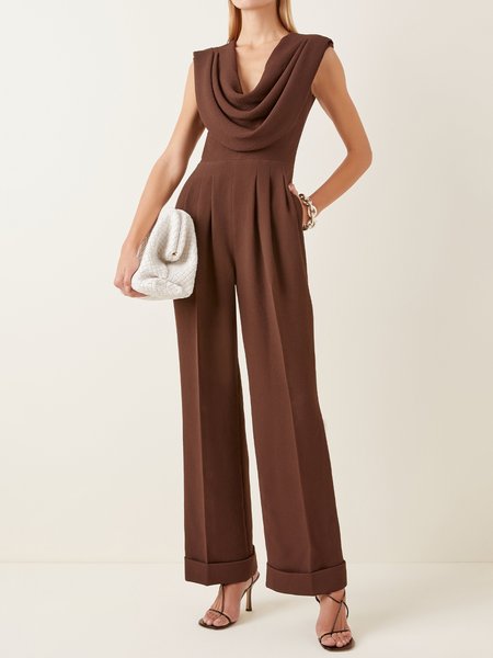 

Regular Fit Plain Elegant Sleeveless Jumpsuit, Brown, Jumpsuits