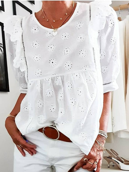 

Cotton And Linen Linen Crew Neck Shirt, White, Tunics