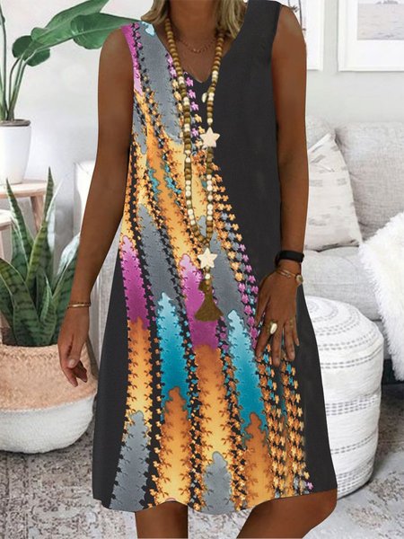 

Ombre Casual Loose V Neck Dress, Black, Dresses