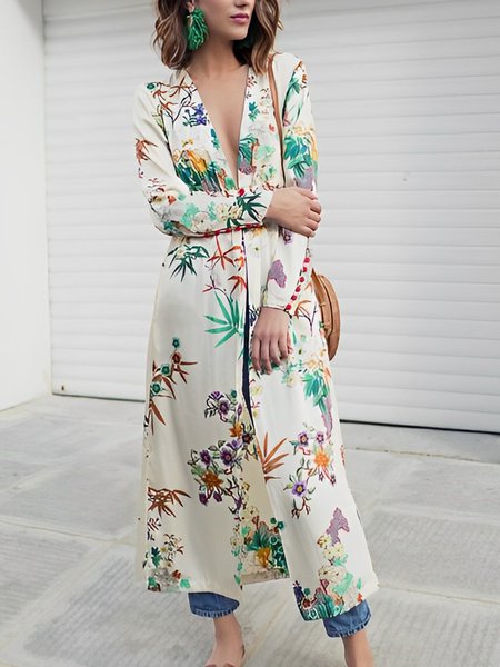 

Casual Regular Fit Floral V Neck Kimono, Multicolor, Others