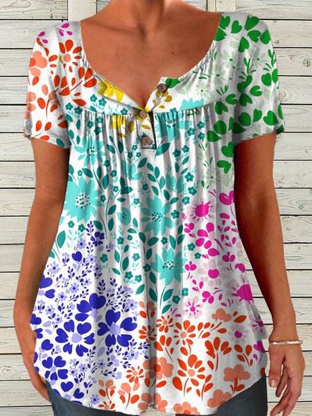 

Women's Flower Art Print Casual T-Shirt, As picture, T-shirts