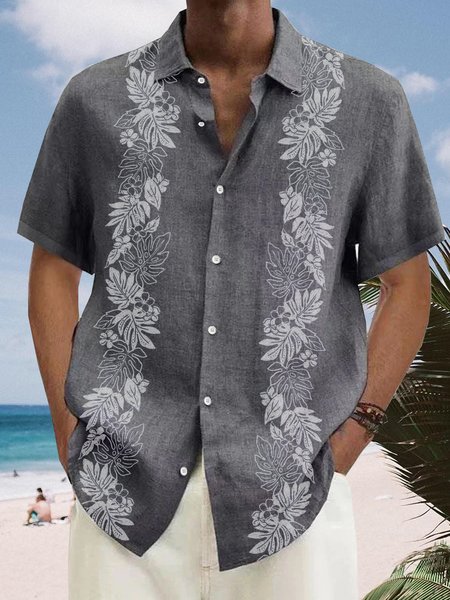 

Plants Short Sleeve Bowling Shirt, Gray, Men Shirts
