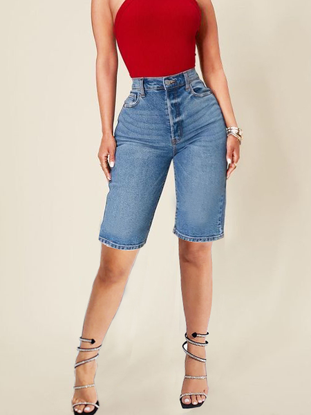 

Regular Fit Micro-Elasticity Urban Denim Shorts Straight pants, Denim blue, Shorts