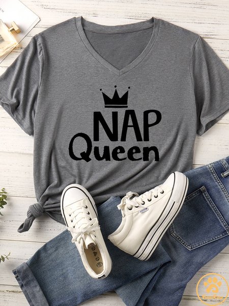 

Lilicloth X Funnpaw Women's Nap Queen Matching V Neck T-Shirt, Gray, T-shirts