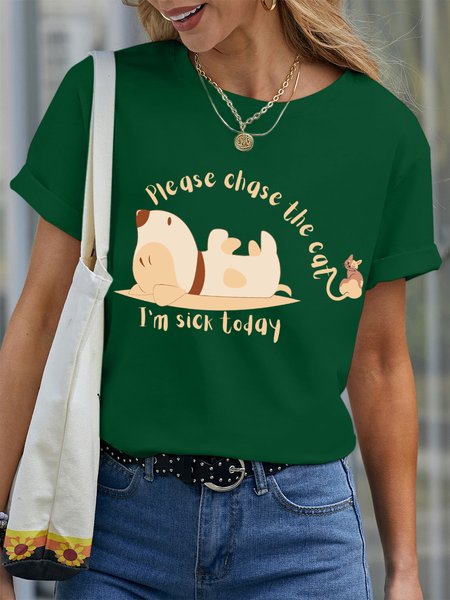 

Lilicloth X Vithya Please Chase The Cat I'm Sick Today Women's T-Shirt, Green, T-shirts