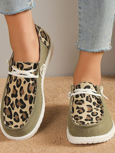 

Women's Leopard Color Block Loafers Comfortable & Lightweight Ladies Shoes, Army green, Sneakers