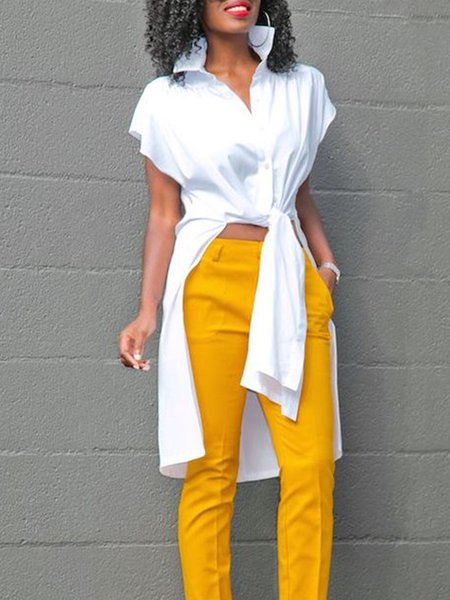 

Elegant Shirt Collar Loose Blouse, White, Blouses and Shirts